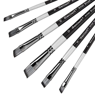 Image of Angle Aritst Paint Brushes Set 6 Pcs Angled Art Paintbrushes for Acrylic, Oil, Watercolor Painting Premium Nylon Hair Anglular Shader Brush Beginners and Professionals