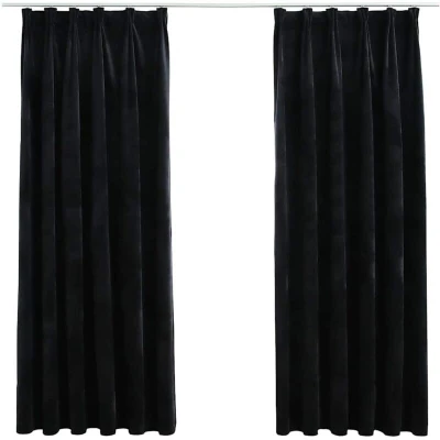 Image of vidaXL Blackout Curtains 2 pcs with Hooks Velvet Black 140x175 cm