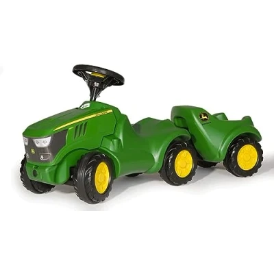 Image of Rolly Toys Minitrac John Deere 6150R Baby Ride On with Trailer RollyMinitrac (Tiltable Storage Compartment Under Bonnet, Steering Wheel Horn, for Children from 1.5 Years)