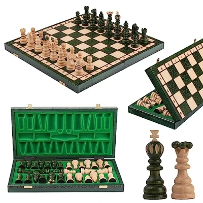 Image of Stunning PEARL XL Large Wooden Chess Set 42cm / 16in. Very Popular Europen Hand Crafted for Kids Adults