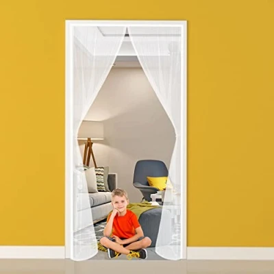 Image of Magnetic Fly Insect Screen Door, 130x205cm Mesh Curtain Keeps Mosquitoes Net for Flies Insects Out Free (White)