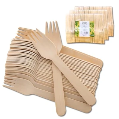 Image of Clearly 100 Wooden Disposable Forks, Eco Friendly Biodegradable Compostable 16.5cm Cutlery Ideal for Picnic, Party, BBQ, Restaurant, Home Daily Use