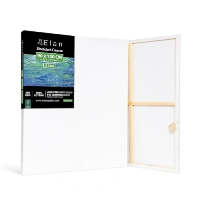 Image of Elan Stretched Canvases 90x120 CM, 3 Pack for Painting, Painting Canvas Bulk, Adults Blank Paint Art