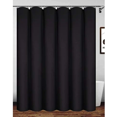 Image of Homehold Waterproof Polyester Shower Curtain With Hooks, 180 x 200cm Black Bath