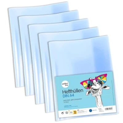 Image of perfect line Notebook covers DIN A4 with timetable, pack of 15 indelible, made recyclable plastic (PP) crystal clear, extra strong in the EU