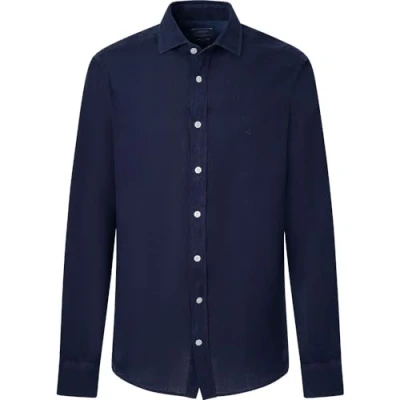Image of Hackett London Men&#039;s Garment DYE Linen Shirt, Blue (Navy), 3XL