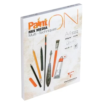 Image of Clairefontaine Ref 96541C Paint&#039;ON Multi Technique Naturel Paper Pad (30 Sheets) A3 Size, 250gsm Heavyweight Paper, Natural Sand Colour, Acid Free, pH Neutral
