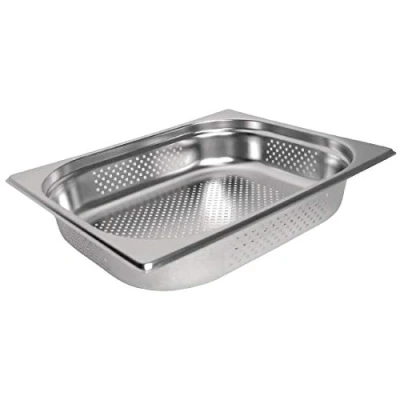 Image of Vogue Stainless Steel Perforated 1/2 Gastronorm Tray 4 Litre / Depth: 65 mm, Silver Fridge, Freezer, Blast Chiller &amp; Oven Safe, K844