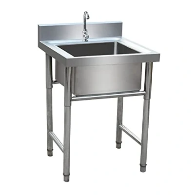 Image of Stainless Steel Utility Sink, Free Standing Kitchen Commercial Sink，Laundry Room Outdoor Garage Mop Metal Sink with Faucet