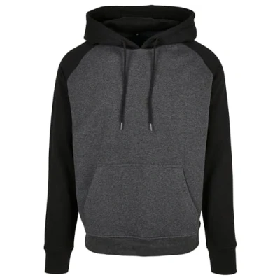 Image of Build Your Brand Men&#039;s Basic Raglan Hoody Hooded Sweatshirt, Charcoal/Black, XXXL
