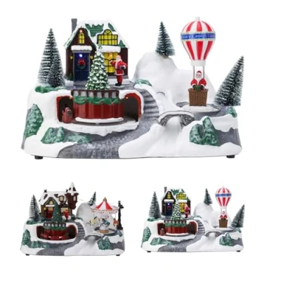 Image of Traditional Festive Christmas Village Scene Illuminated LED Ornament with Movement Light Up Town Decoration Design Varies One Supplied