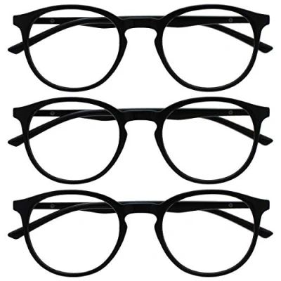 Image of OPULIZE Met Reading Glasses with Blue Light Blocking 3 Pack Slim Round Frame Scratch Resistant Spring Hinges Improve Sleep Computer Gaming Anti Reflective Black Mens Womens BBB60 1 +2.00
