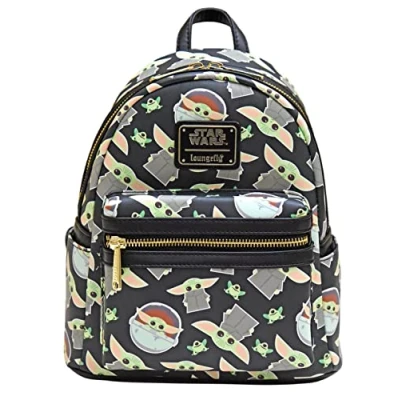 Image of Loungefly Star Wars Baby Yoda All Over Print Womens Double Strap Shoulder Bag Purse