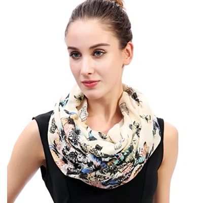 Image of Lina &amp; Lily Butterfly Print Lightweight Snood Scarf (Beige)