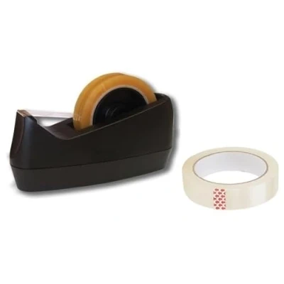 Image of OS Smart Choice Tape Dispenser with Dual core for Wide and Narrow Tape, Non Slip Weighted Base. Black 1 roll of Tape.