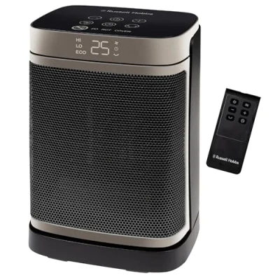 Image of Russell Hobbs Space Heater in Black &amp; Gold 1500W Portable Oscillating Ceramic Electric Heater, Low Energy Digital Display, 4 Modes, 24hr Auto Timer, Overheat Protection, RHCH2001G