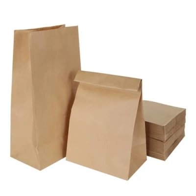 Image of LOLYSIC 100 Pcs Paper Bags for Food, 15.5x10x30cm Brown Bags, 70gsm Kraft Sandwich No Handles Large Lunch Bread Gift Sweet Grocery