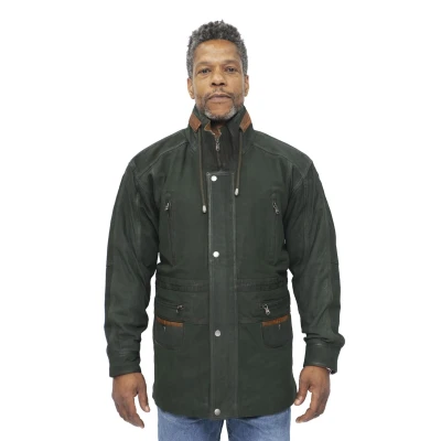Image of Infinity Leather Mens Nubuck Parka Coat Winnipeg Green Size Medium
