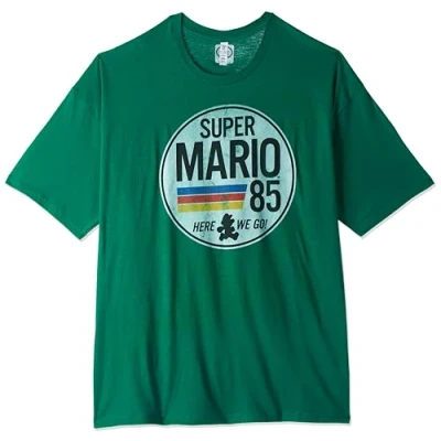 Image of Nintendo Men&#039;s Super Mario 1985 Retro Circle T Shirt, Kelly Green, XL