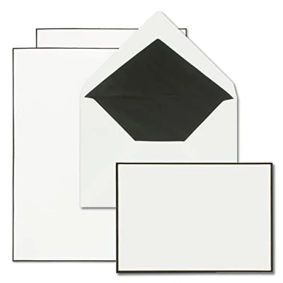 Image of 50x Mourning paper sets DIN A5 with very elegant lined envelopes C6 both handmade black border stationery for condolences