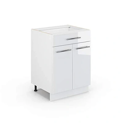 Image of Vicco Kitchen base cabinet Fame Line, White High Gloss/White, 60 cm with drawer, without worktop