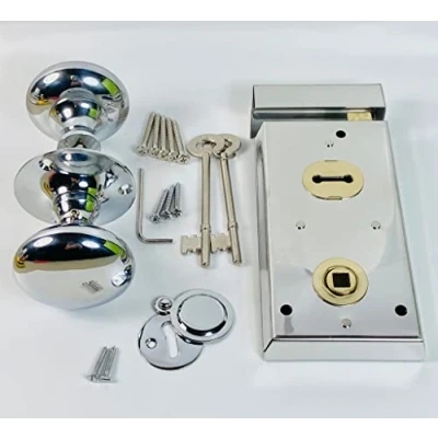 Image of EUROART Polished Chrome Victorian Mushroom Rim Door Knobs &amp; Sash Lock Set