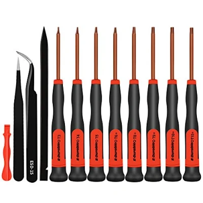 Image of E·Durable Torx Screwdriver Set T3 T4 T5 T6 T8 T9 T10 T15 Security Drivers with ESD Tweezers, Magnetic Screwdrivers Precision Repair Kit for Xbox PS4 Ring Doorbell Folding knife Macbook Computer