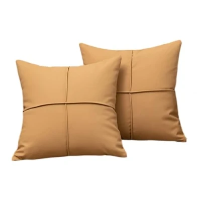 Image of KIJING 2 pcs Faux Leather Pillow Covers Modern Decorative 18X18 Inch Cushion Cover for Couch Sofa Chair Bed (camel)