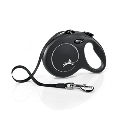 Image of Flexi New Classic Tape Black Large 5m Retractable Dog Leash/Lead for dogs up to 50kgs/110lbs