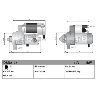 Image of 11951577010, 11971777010 Starter motor DENSO DSN2137 12V 1,1kW 9