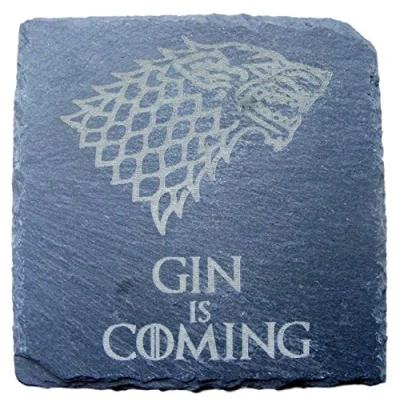 Image of SLATE GAME of THRONES INSPIRED COASTERS DRINKS MAT ENGRAVED NOVELTY BIRTHDAY PRESENT WEDDING HOUSE WARMING GIFT LASER GIN IS COMING (Set 1)