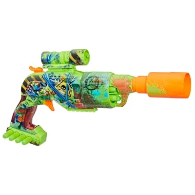 Image of Nerf Zombie Driller Dart Blaster, 16 Elite Darts, Rotating 5 Cylinder, Removable Scope, Outdoor Games, Ages 8+