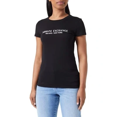 Image of Armani Exchange Women&#039;s Slim fit Milano New York Crew Neck T Shirt, Black, S