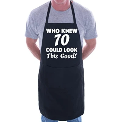 Image of Print4U 70th Birthday Who Knew 70 BBQ Cooking Funny Novelty Apron Black