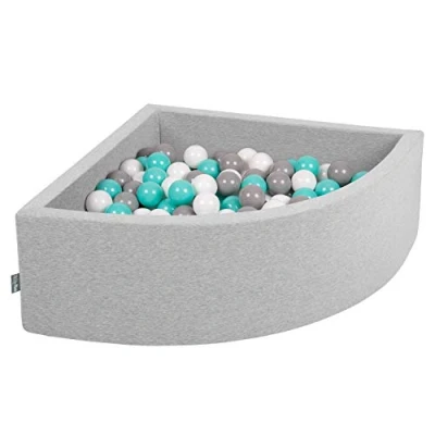Image of KiddyMoon Soft Ball Pit Quarter Angular 90X30cm/200 Balls ∅ 7Cm / 2.75In For Kids, Foam Pool Baby Playballs, Made In EU, Light Grey:White/Grey/Light Turquoise