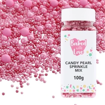 Image of Candy Pearl Sprinkles By Baked With Love 100g Pink Sugar Cake Sprinkles, Edible Decorations, Balls For Cupcakes