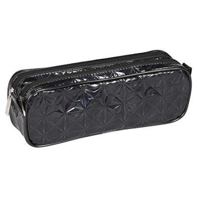 Image of Clairefontaine Ref 420030C Fantasy Holographic Rectangular Pencil Case With 2 Compartments 22 x 8 10cm, Made From Polypropylene, Metal Zip &amp; Pull Tab Black