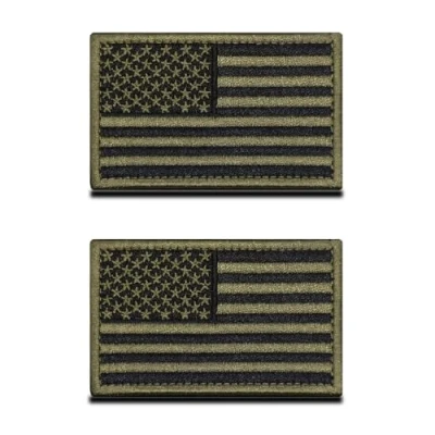 Image of Zcketo 2 Pieces Dark Green Embroidered US USA American Flag Patch Tactical Hook &amp; Loop Fastener Emblem National for Clothes Uniform Armband Airsoft Jacket Jean Vest