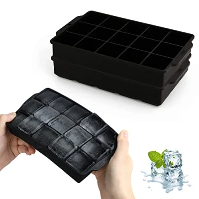 Image of JOPHEK Ice Cube Tray, Pack of 2, 30 Compartments Silicone Large Square Moulds, 3.5 cm for Cocktails, Whisky, Wine, Fruit, Fruit Purees, Cream, Iced Tea (Black + Black)