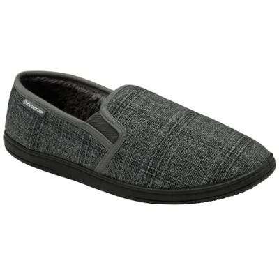 Image of DUNLOP Mens Clifford Twin Gusset Full Back Comfy Fur Lined Memory Foam House Slippers with Outdoor Soles (Charcoal, UK Footwear Size System, Adult, Men, Numeric, Medium, 11)