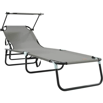 Image of vidaXL Folding Sun Lounger with Canopy Grey 600D Oxford Fabric