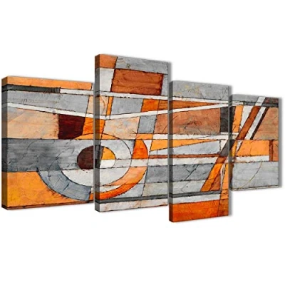 Image of Wallfillers Large Burnt Orange Grey Painting Abstract Bedroom Canvas Pictures Decor 4405 130cm Set of Prints