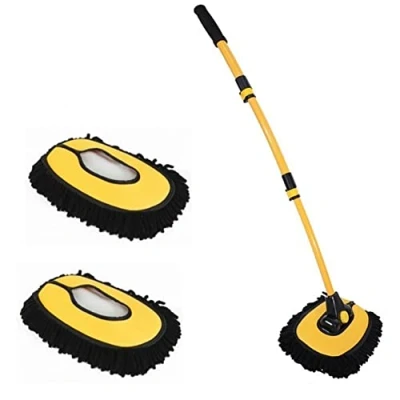 Image of Car Wash Brush with Long Handle, Microfiber Cleaning Supplies, Mop 2 Replacement Head, Extension Pole Kit