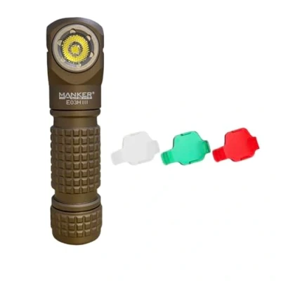 Image of Manker E03H III Pocket Flashlight 1200 Lumens, 14500/AA, 12 Hour Max Runtime, IPX8 Waterproof, Magnetic Tail, Sand Color, 6500K Cool White