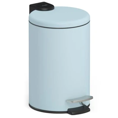 Image of stardis 3 Litre Pedal Bin, Stainless Steel, Pastel Blue, Matt with Soft Close Mechanism, Folding Lid, Quiet Closing, Inner Bucket, Cosmetic Waste Bathroom