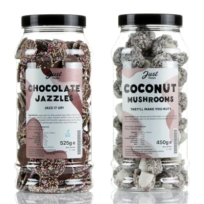 Image of Just Treats Coconut Mushrooms and Chocolate Jazzies Sweet Gift Jars of A Tropical Pair 7,6