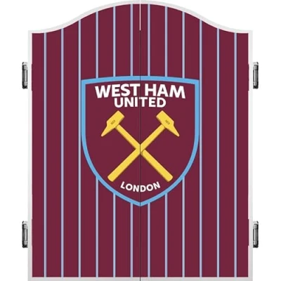 Image of FOCO Officially Licensed Football Club Hammers FC Darts and Dartboard Cabinet, Stripe, Claret Blue (CAB123)