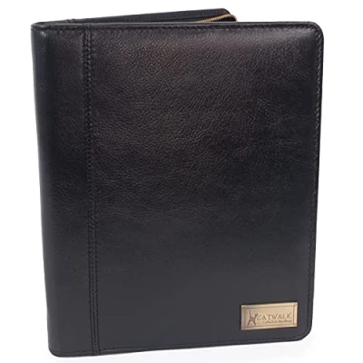 Image of Catwalk Collection Handbags Women&#039;s Leather A5 Conference Folder Zip Travel Document Holder Fits Tablet and Business Cards Angela Black