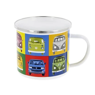 Image of BRISA VW Collection Volkswagen Large Enamel Coffee Tea Mug Cup for Camping &amp; Outdoor T1 T2 T3 Bus (500 ml/16.9 fl oz/Multicolor)