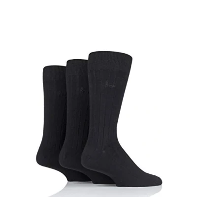 Image of Mens 3 Pair Pringle Laird Rib Trouser Socks Black 12 14